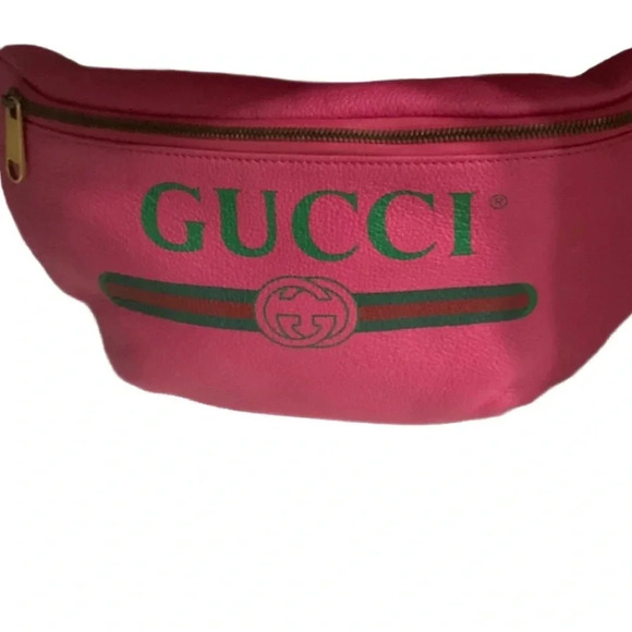 Gucci Handbags - GUCCI 
Grained Calfskin (LARGE) Logo Belt Bag Pink Green